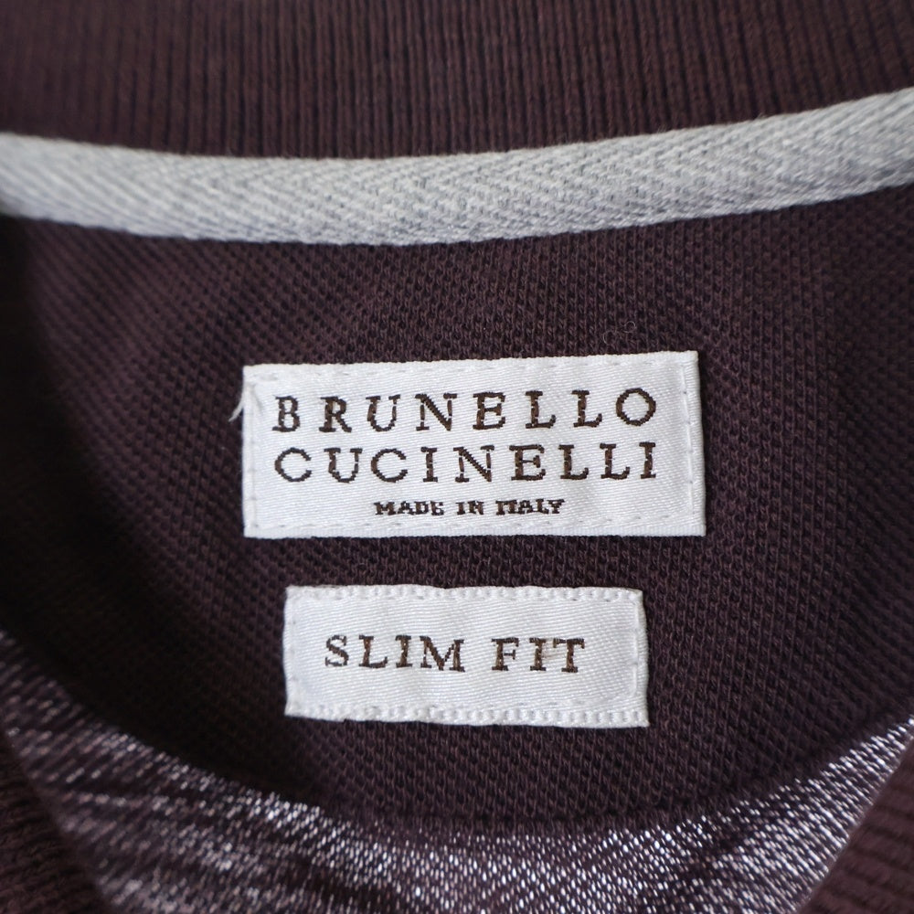 BRUNELLO CUCINELLI(ブルネロクチネリ) フロントエンブレムロゴ スリムフィット 半袖ポロシャツ パープル DK92819