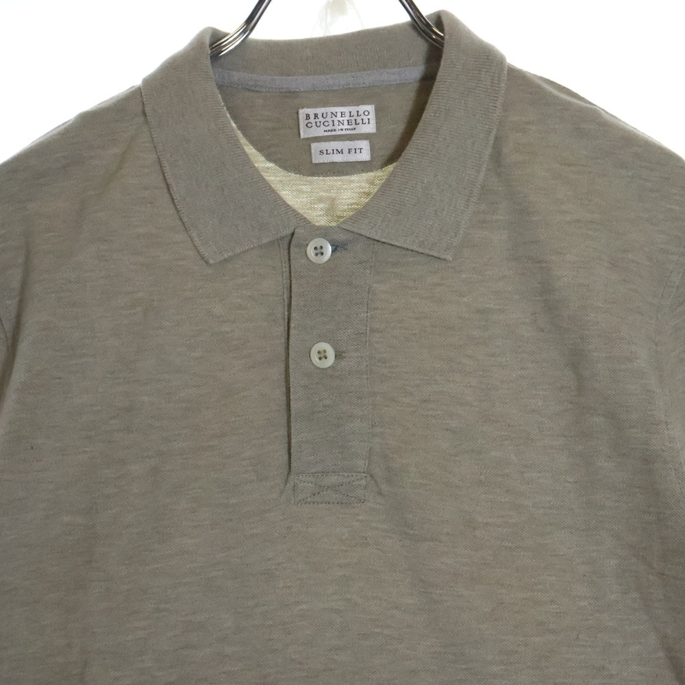 BRUNELLO CUCINELLI(ブルネロクチネリ) スリムフィット コットン 半袖ポロシャツ グレージュ DB92846