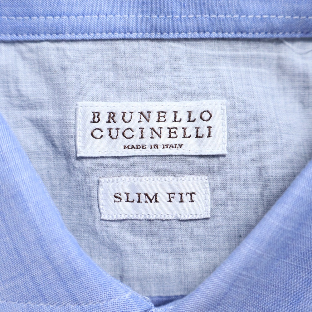 BRUNELLO CUCINELLI(ブルネロクチネリ) コットン スリムフィット オックスフォード 長袖シャツ ブルー