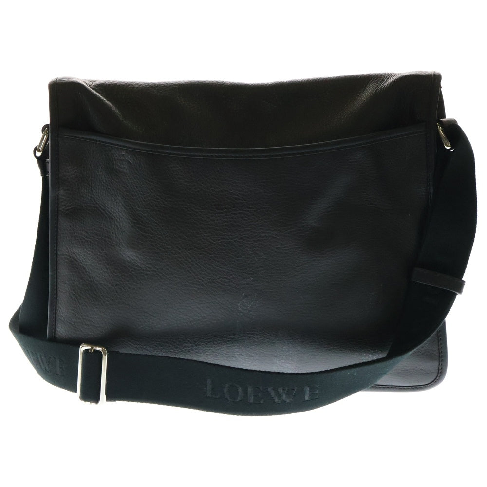 LOEWE(ロエベ) エンボスアナグラムロゴ フラップ スクエア レザー メッセンジャーバッグ ショルダーバッグ ダークブラウン