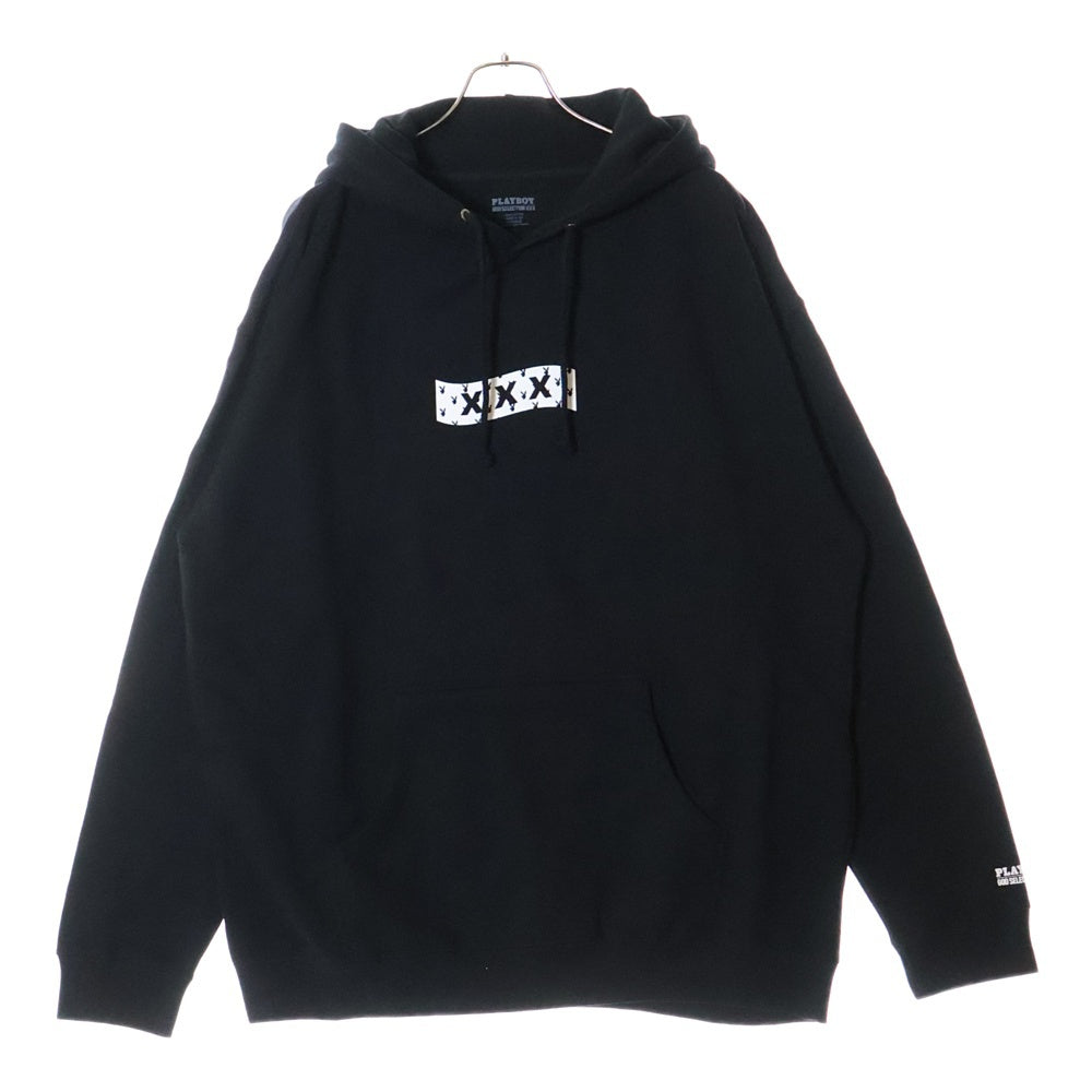 GOD SELECTION XXX(ゴッドセレクショントリプルエックス) ×PLAY BOY プレイボーイ 両面ロゴプリント プルオーバー スウェットパーカー フーディ ブラック 6014-849P