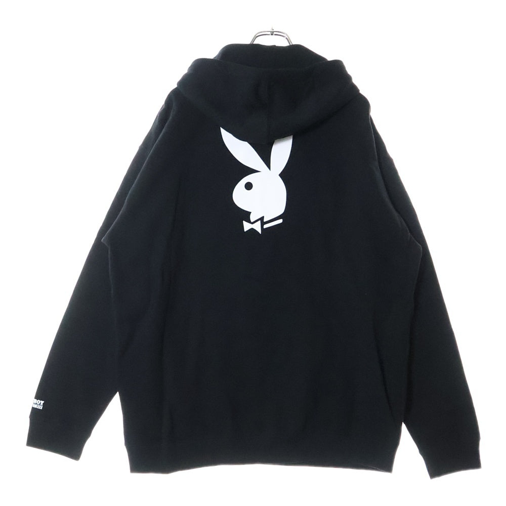 GOD SELECTION XXX(ゴッドセレクショントリプルエックス) ×PLAY BOY プレイボーイ 両面ロゴプリント プルオーバー スウェットパーカー フーディ ブラック 6014-849P
