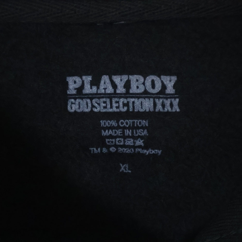 GOD SELECTION XXX(ゴッドセレクショントリプルエックス) ×PLAY BOY プレイボーイ 両面ロゴプリント プルオーバー スウェットパーカー フーディ ブラック 6014-849P