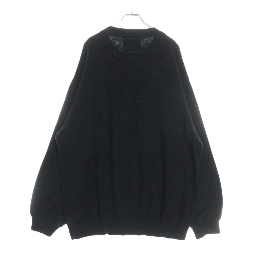 WIND AND SEA(ウィンダンシー) COTTON CASHMERE KNIT カシミヤ混 フロントロゴエンブロイダリー クルーネック ニットセーター ブラック WDS-O-ESSC-24-Q1-KN-01