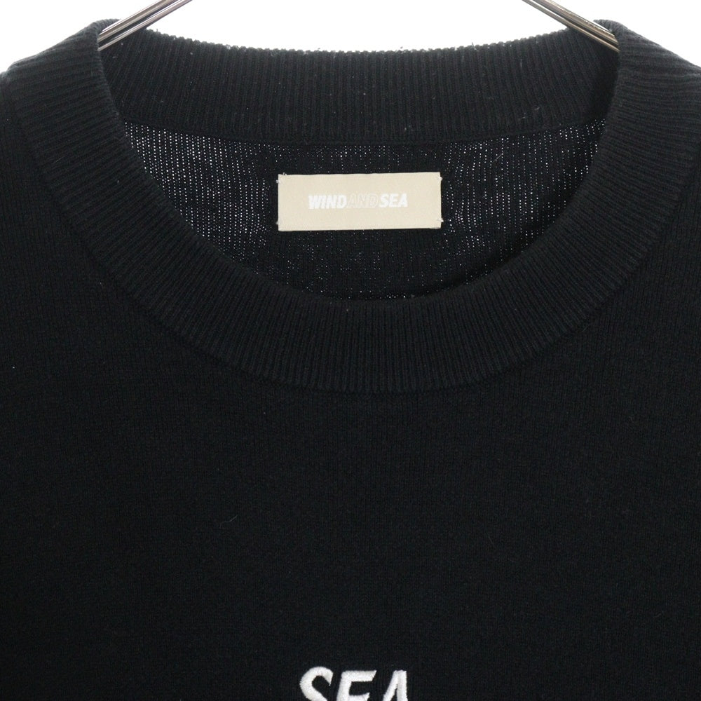 WIND AND SEA(ウィンダンシー) COTTON CASHMERE KNIT カシミヤ混 フロントロゴエンブロイダリー クルーネック ニットセーター ブラック WDS-O-ESSC-24-Q1-KN-01