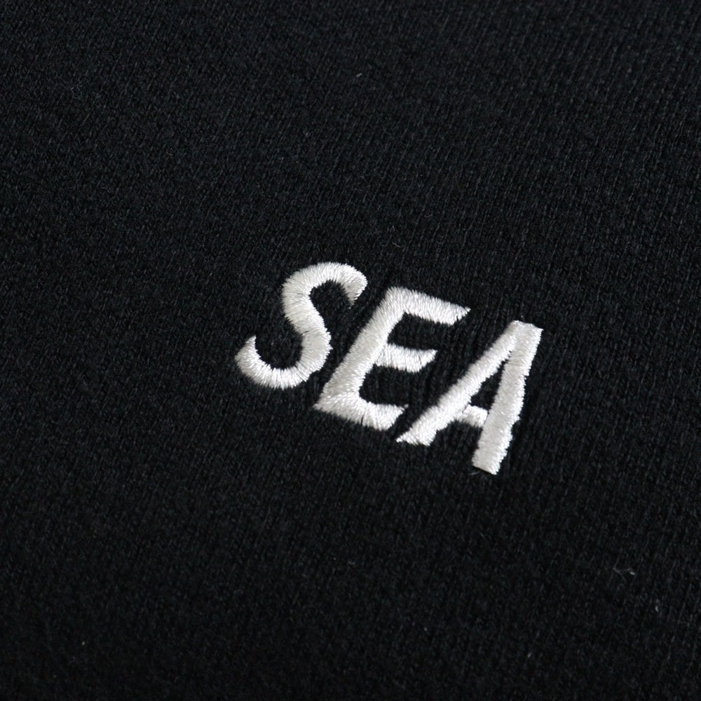WIND AND SEA(ウィンダンシー) COTTON CASHMERE KNIT カシミヤ混 フロントロゴエンブロイダリー クルーネック ニットセーター ブラック WDS-O-ESSC-24-Q1-KN-01
