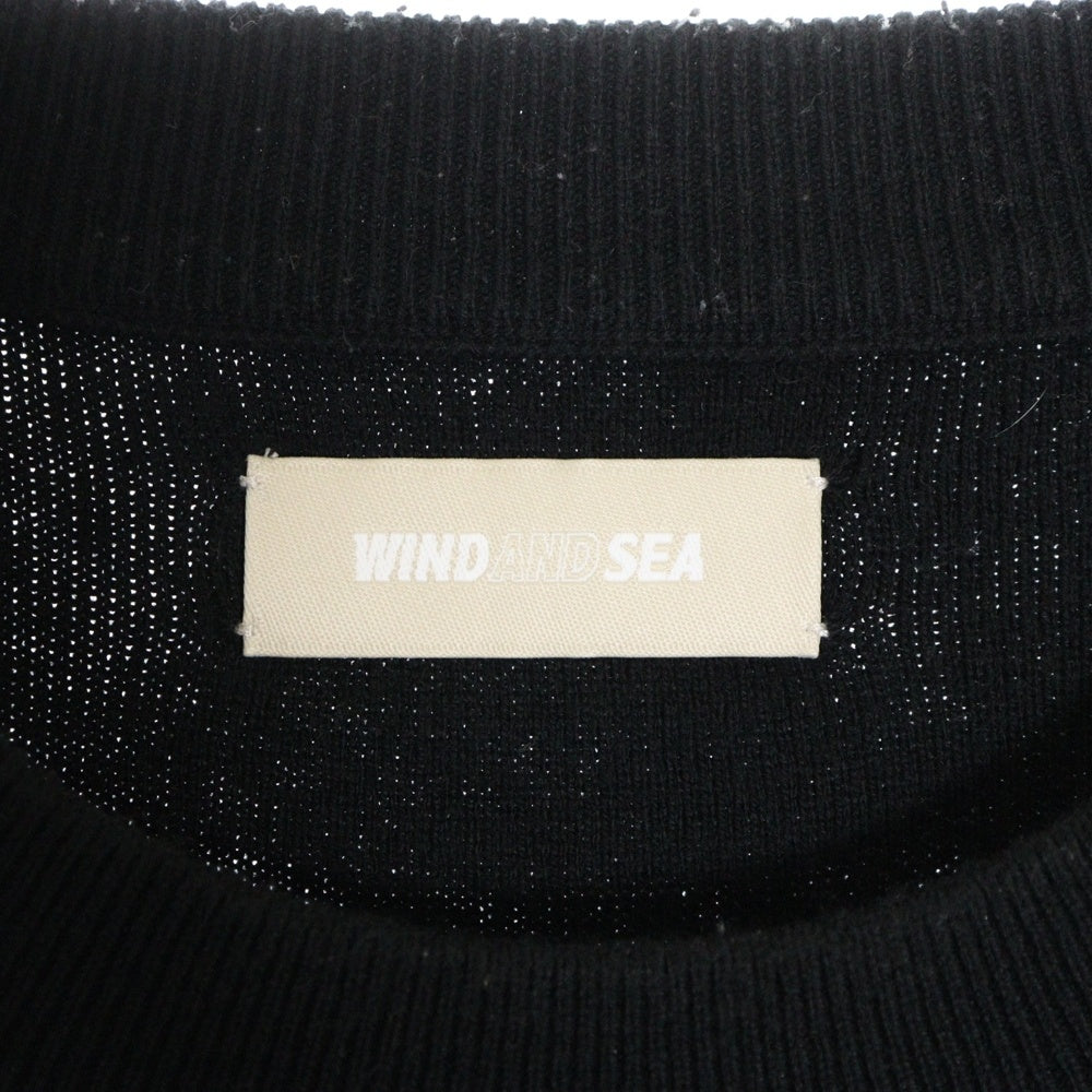 WIND AND SEA(ウィンダンシー) COTTON CASHMERE KNIT カシミヤ混 フロントロゴエンブロイダリー クルーネック ニットセーター ブラック WDS-O-ESSC-24-Q1-KN-01