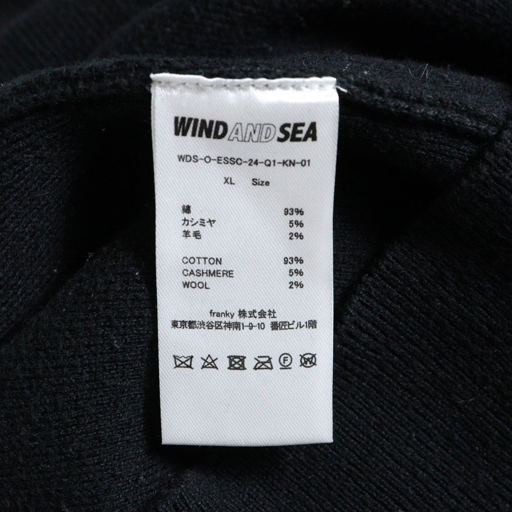 WIND AND SEA(ウィンダンシー) COTTON CASHMERE KNIT カシミヤ混 フロントロゴエンブロイダリー クルーネック ニットセーター ブラック WDS-O-ESSC-24-Q1-KN-01