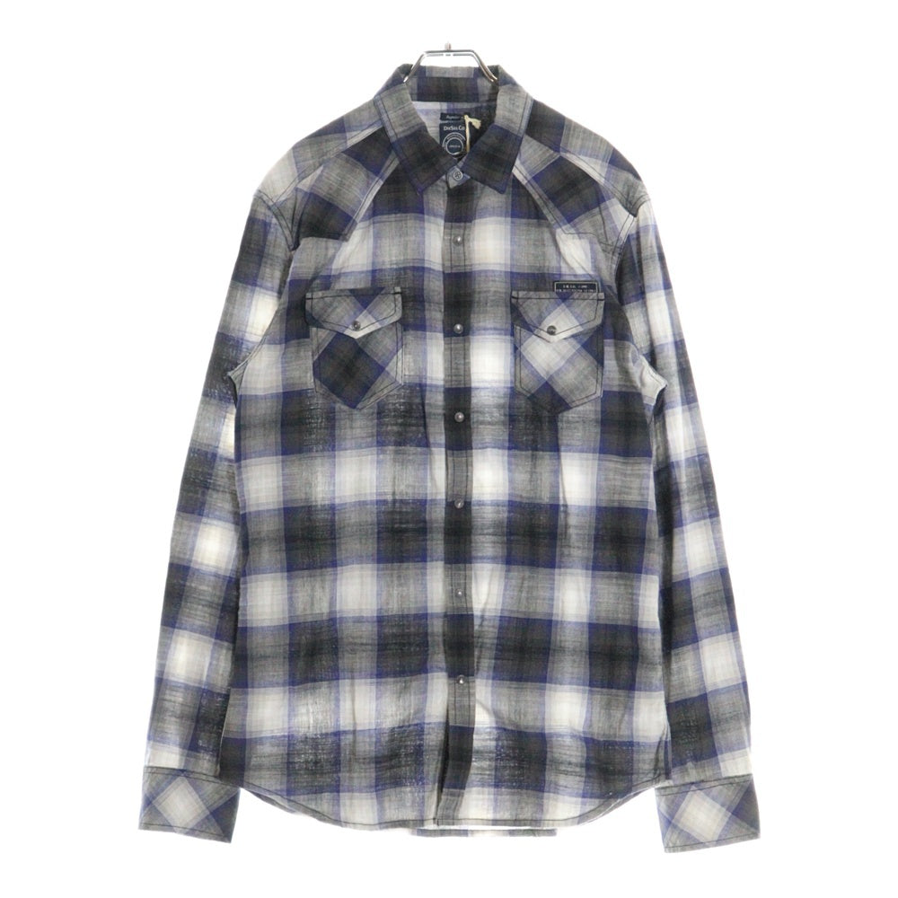 DIESEL(ディーゼル) オンブレチェック フロントポケット 長袖 ウエスタンシャツ ブルー