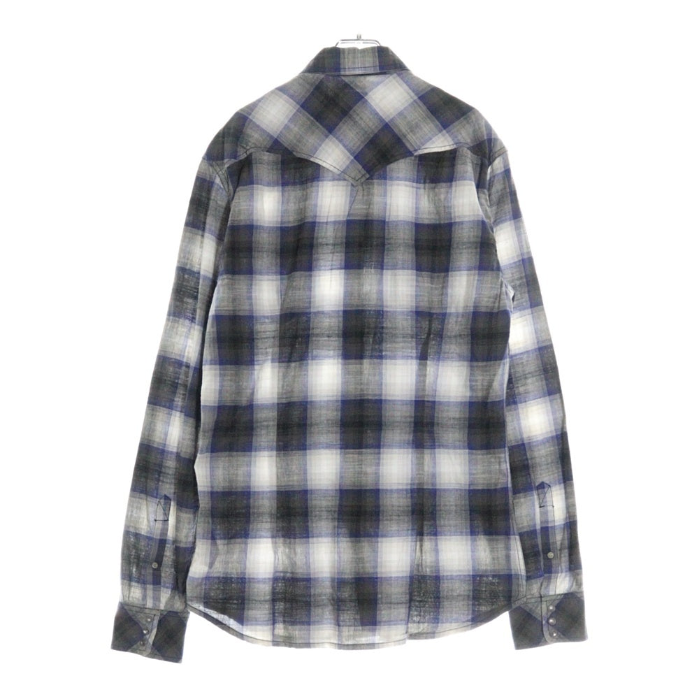DIESEL(ディーゼル) オンブレチェック フロントポケット 長袖 ウエスタンシャツ ブルー