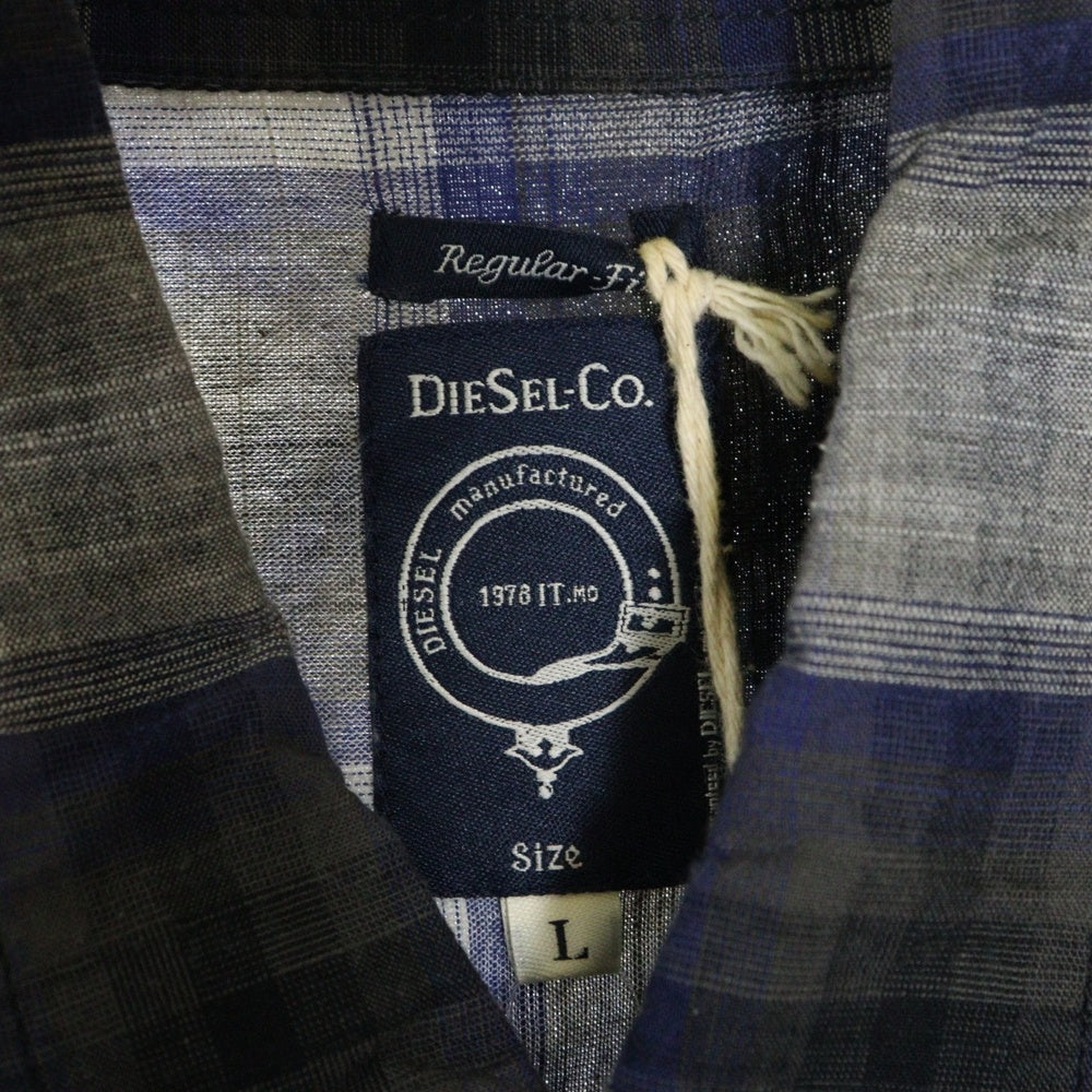 DIESEL(ディーゼル) オンブレチェック フロントポケット 長袖 ウエスタンシャツ ブルー