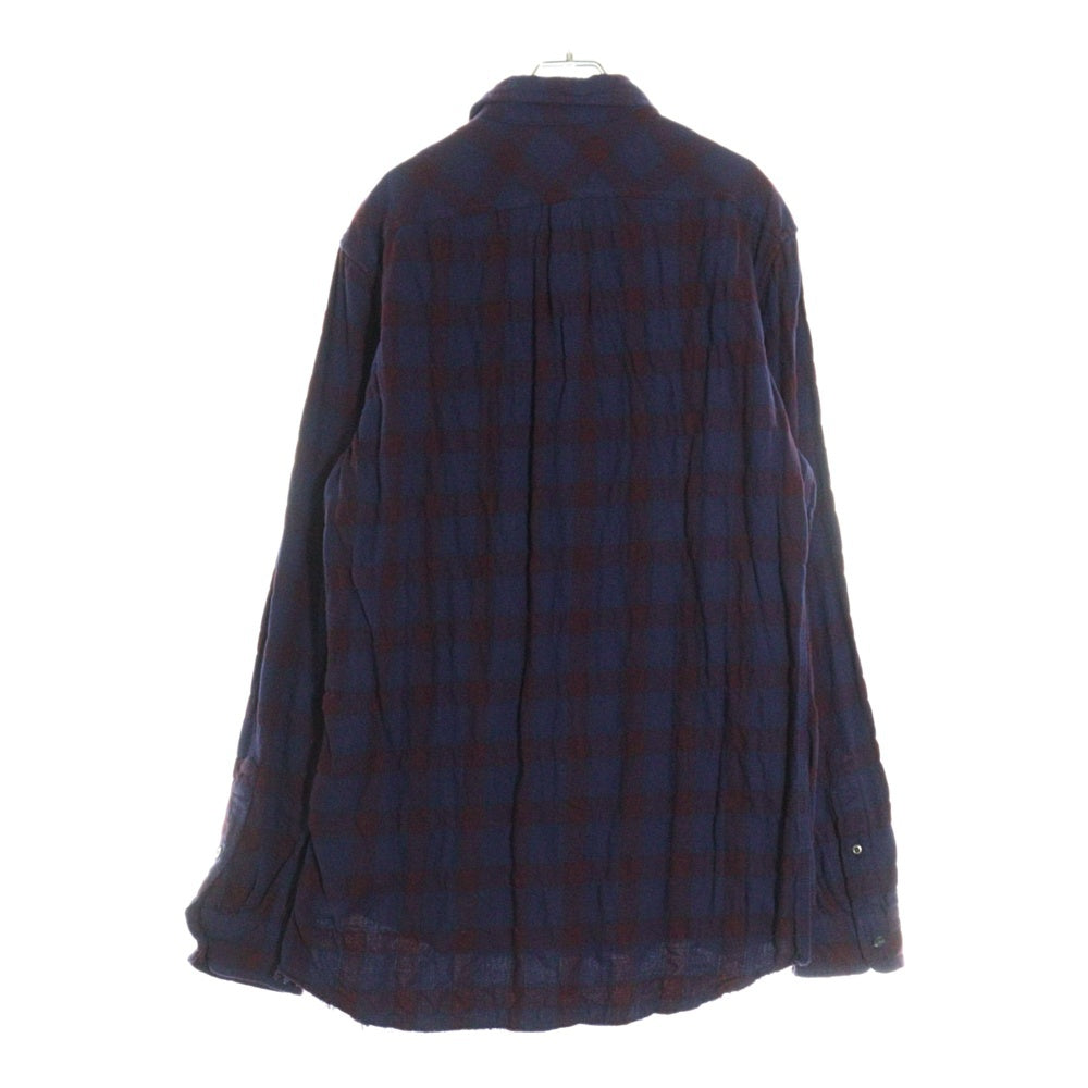 DIESEL(ディーゼル) ブロックチェック メタルロゴ ダメージ加工 長袖ネルシャツ ネイビー/パープル