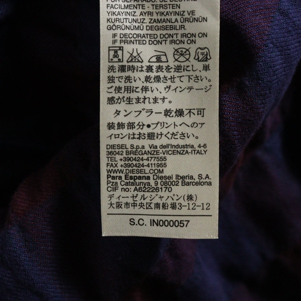 DIESEL(ディーゼル) ブロックチェック メタルロゴ ダメージ加工 長袖ネルシャツ ネイビー/パープル
