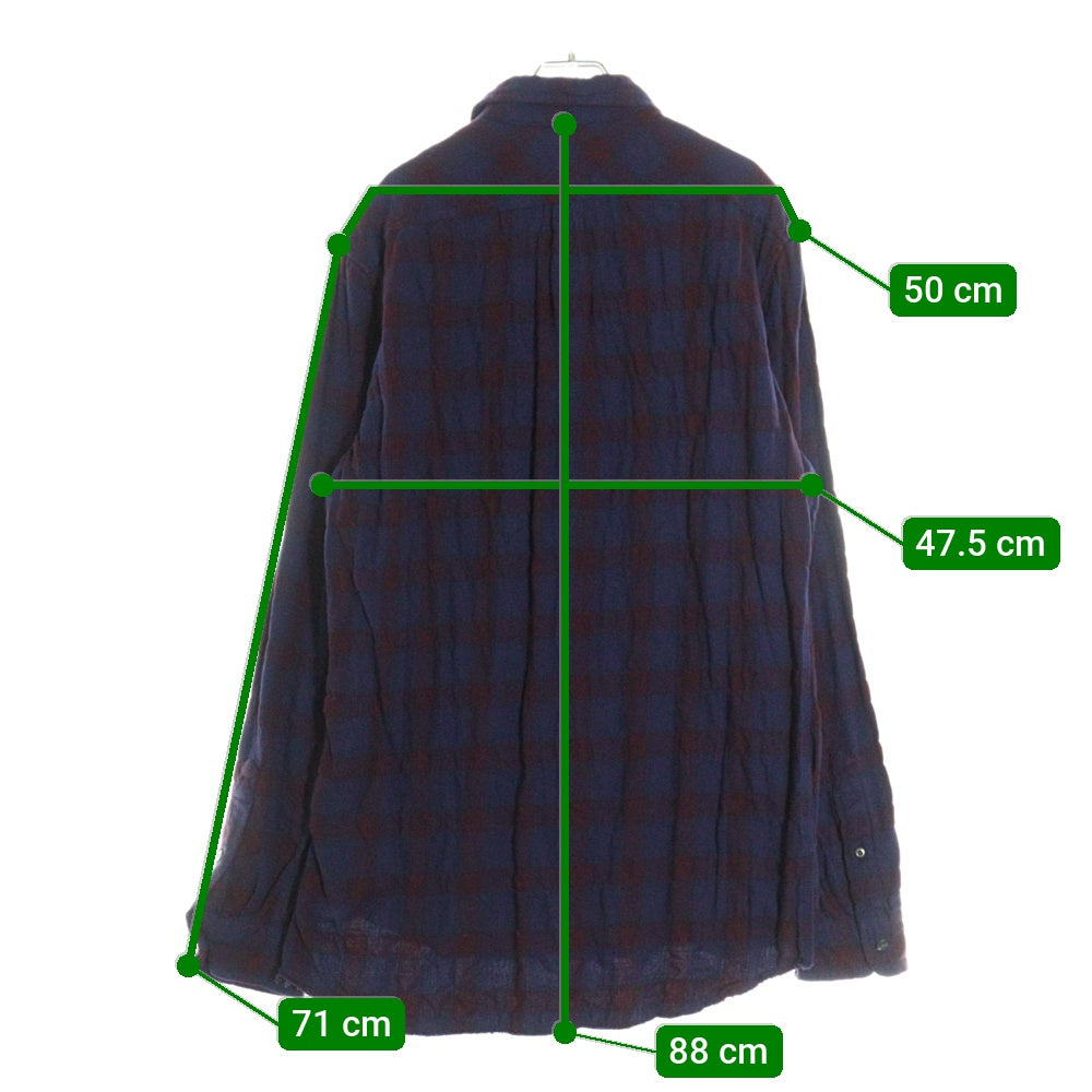 DIESEL(ディーゼル) ブロックチェック メタルロゴ ダメージ加工 長袖ネルシャツ ネイビー/パープル