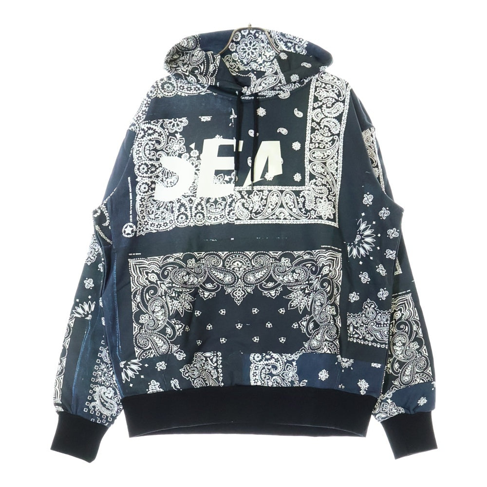 WIND AND SEA(ウィンダンシー) ×MIYAGI HIDETAKA WDS HOODIE ミヤギヒデタカ ペイズリー柄 ロゴプリント プルオーバーパーカー スウェット フーディ ブラック WDS-C-MYGH-24-Q3-05