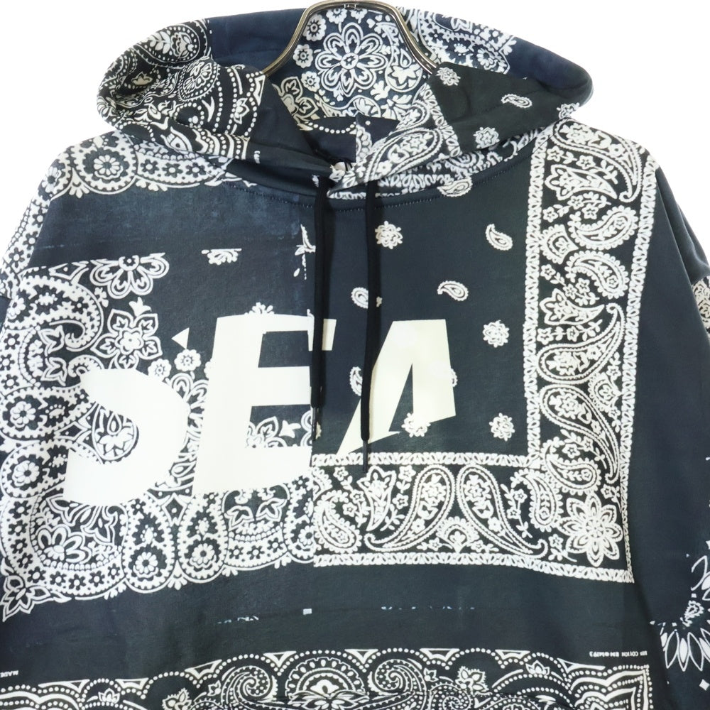 WIND AND SEA(ウィンダンシー) ×MIYAGI HIDETAKA WDS HOODIE ミヤギヒデタカ ペイズリー柄 ロゴプリント プルオーバーパーカー スウェット フーディ ブラック WDS-C-MYGH-24-Q3-05