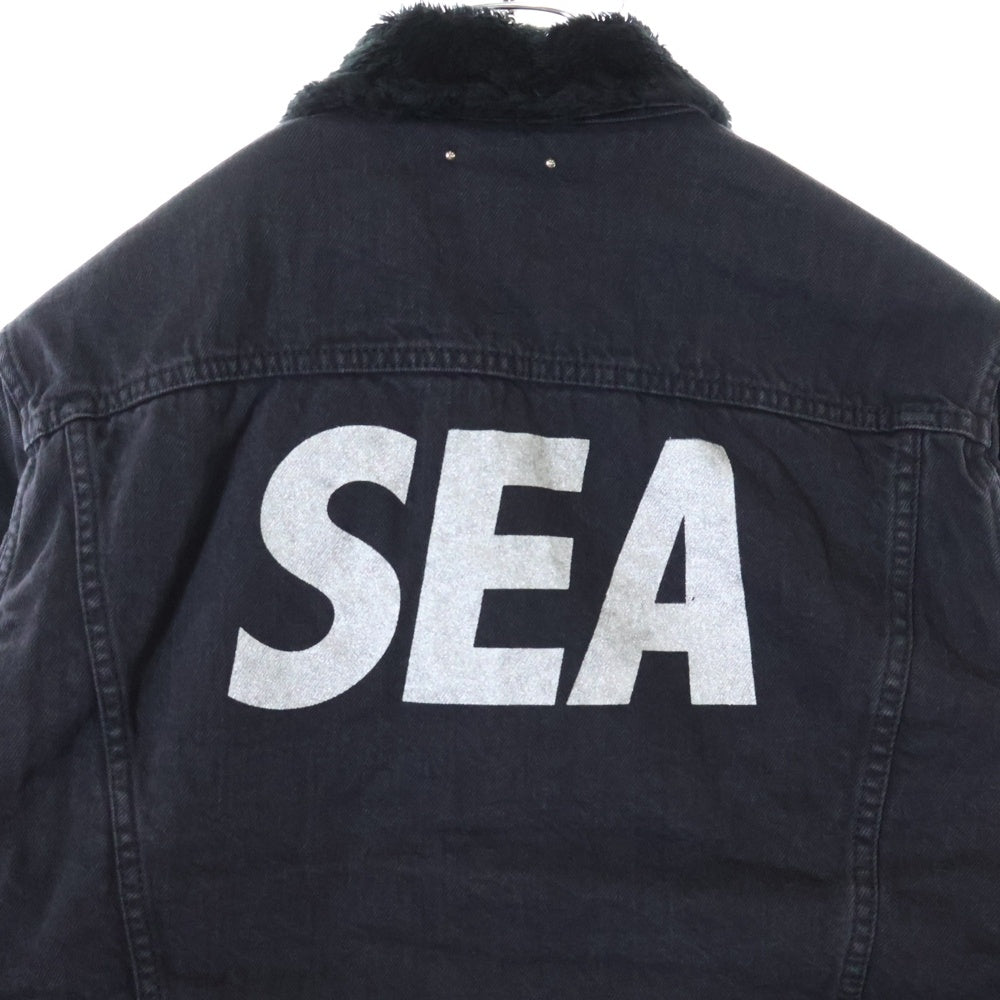 WIND AND SEA(ウィンダンシー) ×MINEDENIM Denim Boa GJKT マインデニム バックロゴプリント デニムボアジャケット ブラック 20MND-WAS001