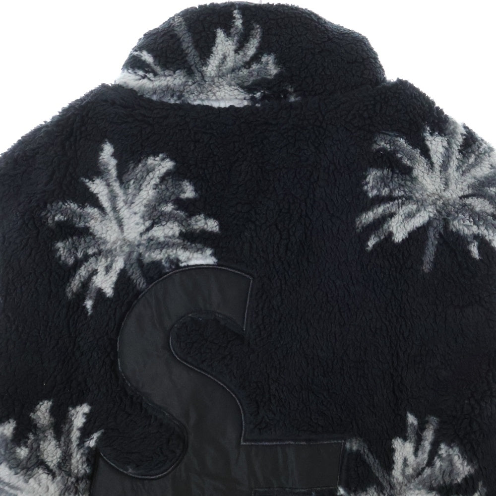 WIND AND SEA(ウィンダンシー) WDS PALM TREE PATTERN FLEECE VEST パームツリーパターン フロントロゴ刺繍 総柄 フリースベスト ブラック/ホワイト WDS-O-PMT-23-Q2-JK-03