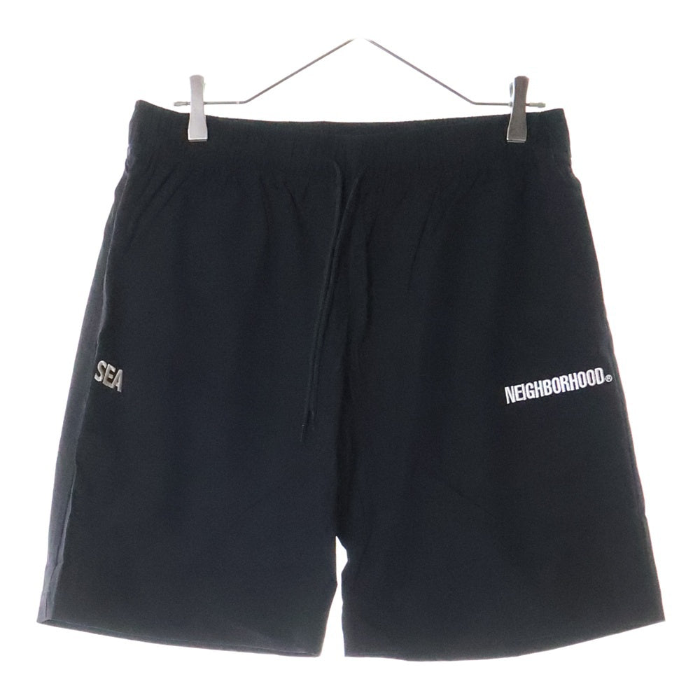 WIND AND SEA(ウィンダンシー) ×NEIGHBORHOOD NHWDS NYLON SHORTS ネイバーフッド サイドロゴ ショート ハーフパンツ ショーツ ブラック 221FRWSN-PTM01S