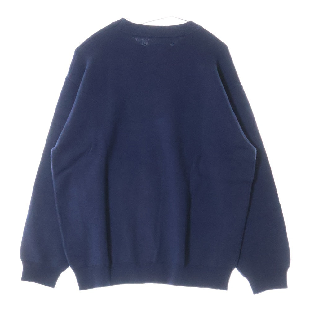 WIND AND SEA(ウィンダンシー) COTTON CASHMERE KNIT ロゴエンブロイダリー カシミヤ混 コットンニットセーター ネイビー WDS-O-ESSC-24-Q2-KN-01