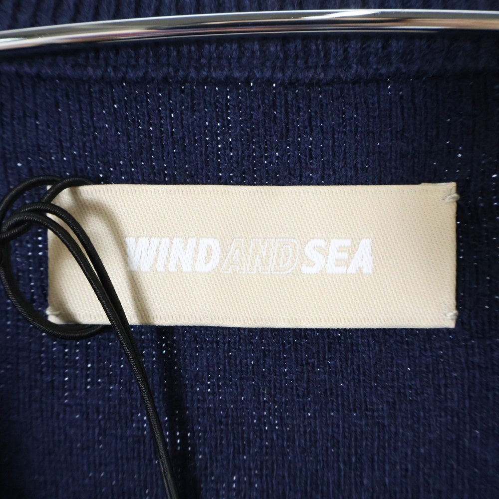 WIND AND SEA(ウィンダンシー) COTTON CASHMERE KNIT ロゴエンブロイダリー カシミヤ混 コットンニットセーター ネイビー WDS-O-ESSC-24-Q2-KN-01