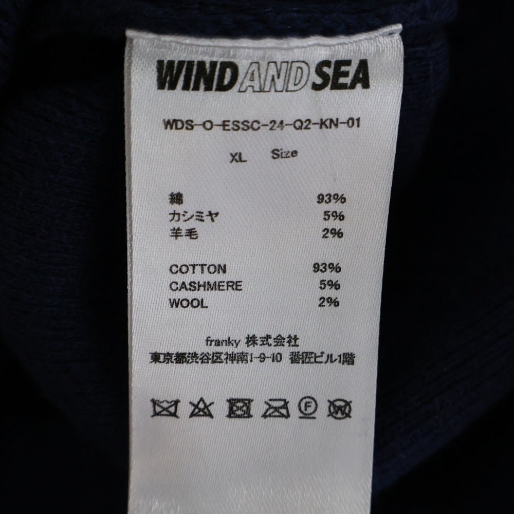 WIND AND SEA(ウィンダンシー) COTTON CASHMERE KNIT ロゴエンブロイダリー カシミヤ混 コットンニットセーター ネイビー WDS-O-ESSC-24-Q2-KN-01