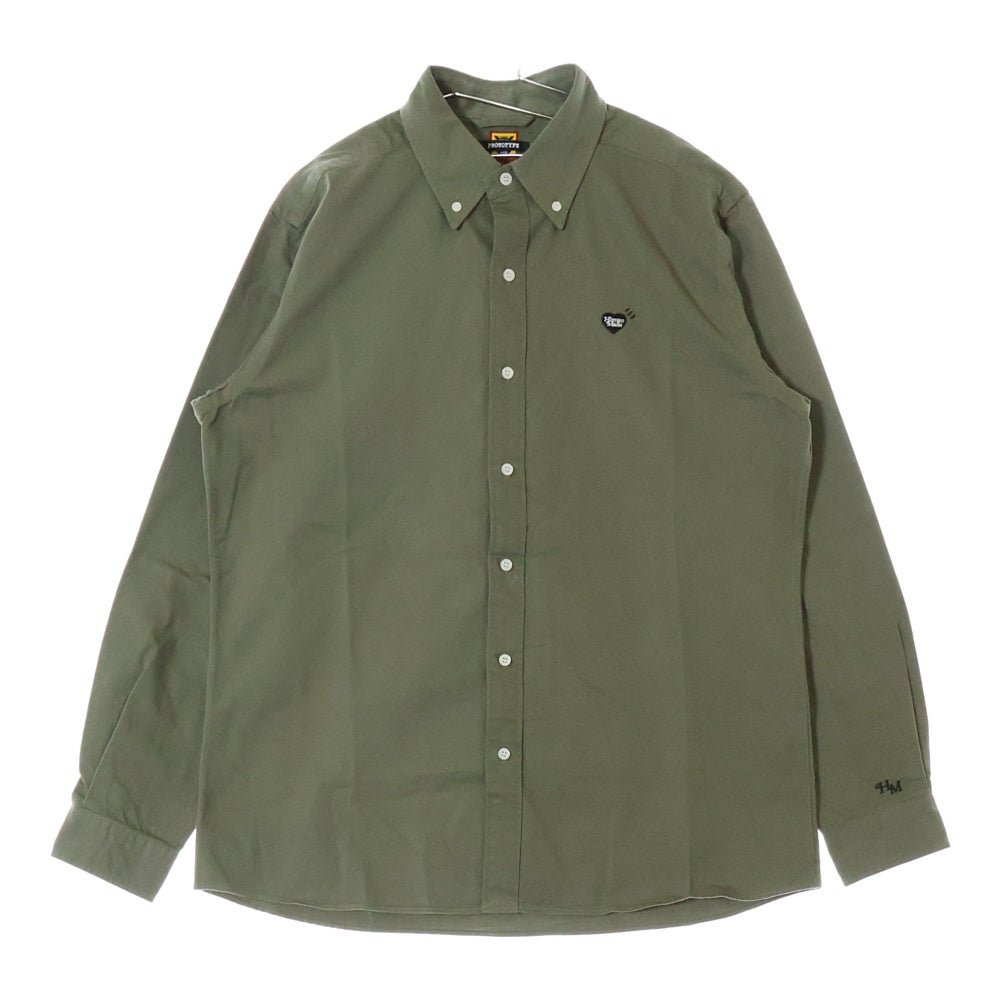 HUMAN MADE(ヒューマンメイド) 24SS PROTOTYPE TWILL BD SHIRT ハートロゴ プロトタイプ ツイル ボタンダウン 長袖シャツ オリーブ XX27SH004