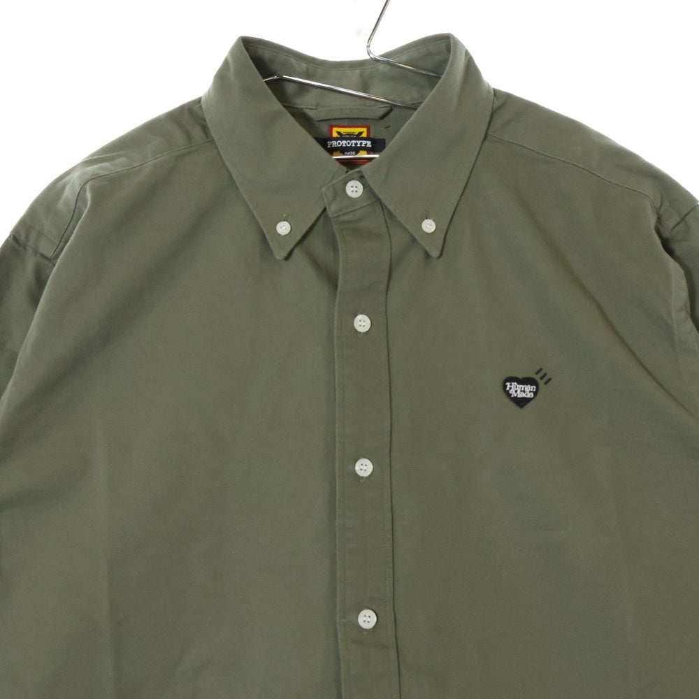 HUMAN MADE(ヒューマンメイド) 24SS PROTOTYPE TWILL BD SHIRT ハートロゴ プロトタイプ ツイル ボタンダウン 長袖シャツ オリーブ XX27SH004
