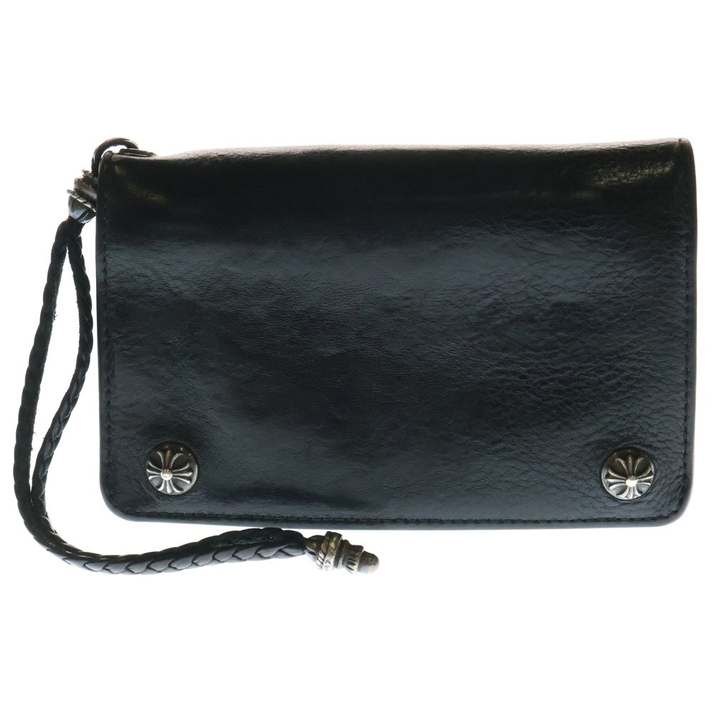CHROME HEARTS(クロムハーツ) 2ZIP STRAP 2ジップストラップ ストラップ付 クロスボールボタンレザーウォレット 財布 ブラック