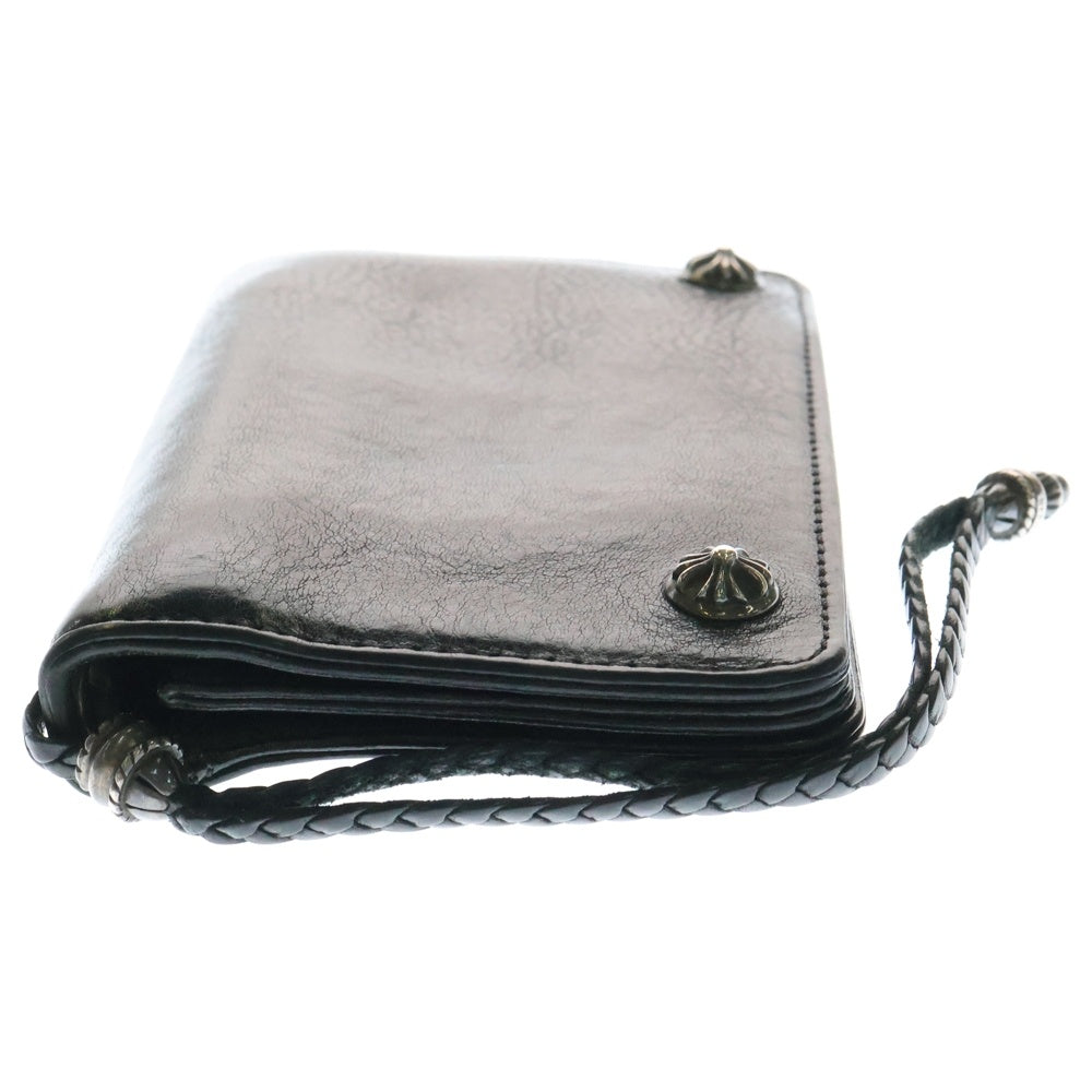 CHROME HEARTS(クロムハーツ) 2ZIP STRAP 2ジップストラップ ストラップ付 クロスボールボタンレザーウォレット 財布 ブラック