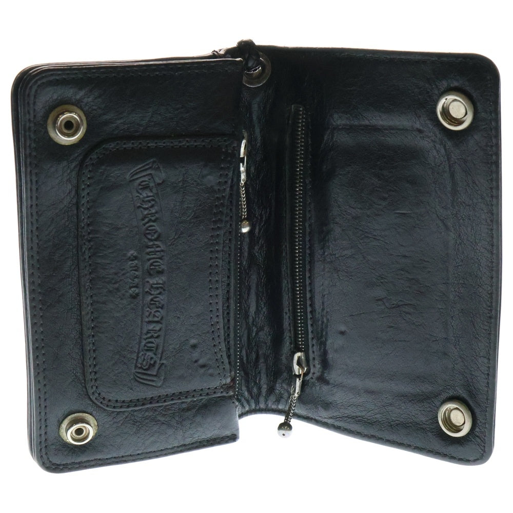 CHROME HEARTS(クロムハーツ) 2ZIP STRAP 2ジップストラップ ストラップ付 クロスボールボタンレザーウォレット 財布 ブラック