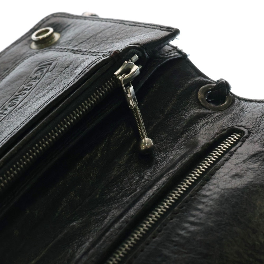CHROME HEARTS(クロムハーツ) 2ZIP STRAP 2ジップストラップ ストラップ付 クロスボールボタンレザーウォレット 財布 ブラック