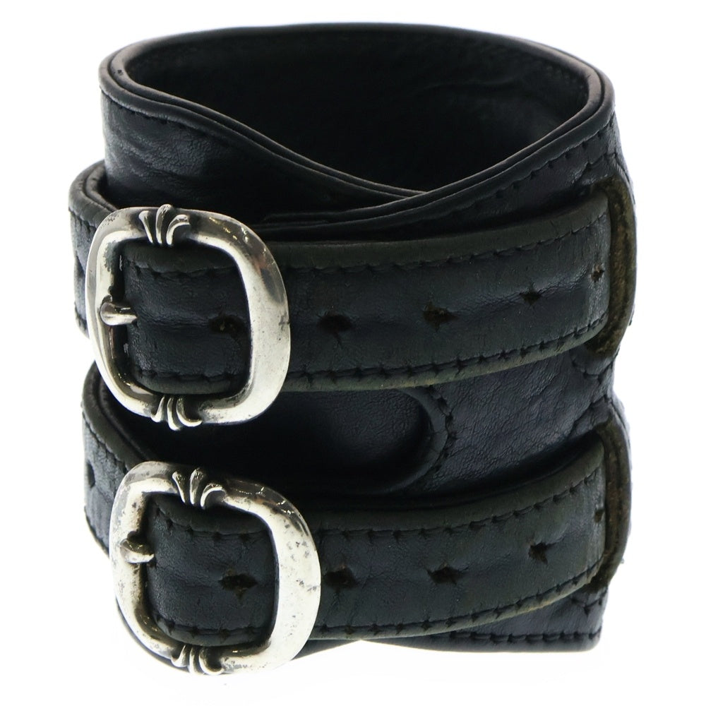 CHROME HEARTS(クロムハーツ) DOUBLE RR ダブルロックンロール レザーブレスレット ガンスリンガー ブラック