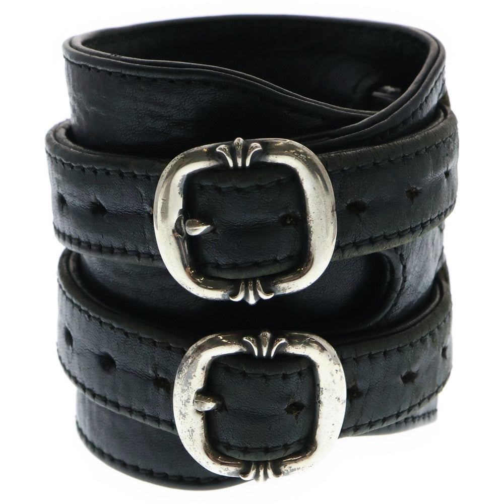 CHROME HEARTS(クロムハーツ) DOUBLE RR ダブルロックンロール レザーブレスレット ガンスリンガー ブラック