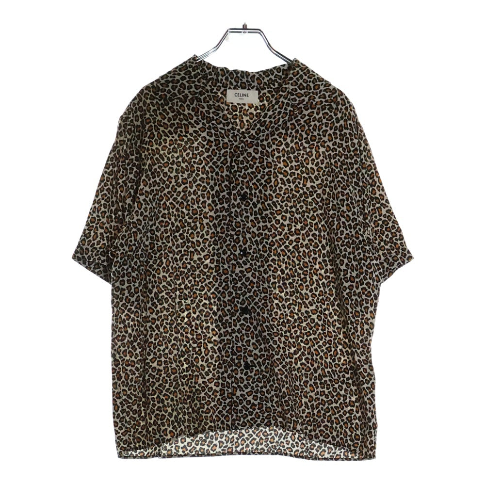 CELINE(セリーヌ) 20AW レオパード 総柄 オープンカラー レーヨン 半袖シャツ ブラウン 2C036900H
