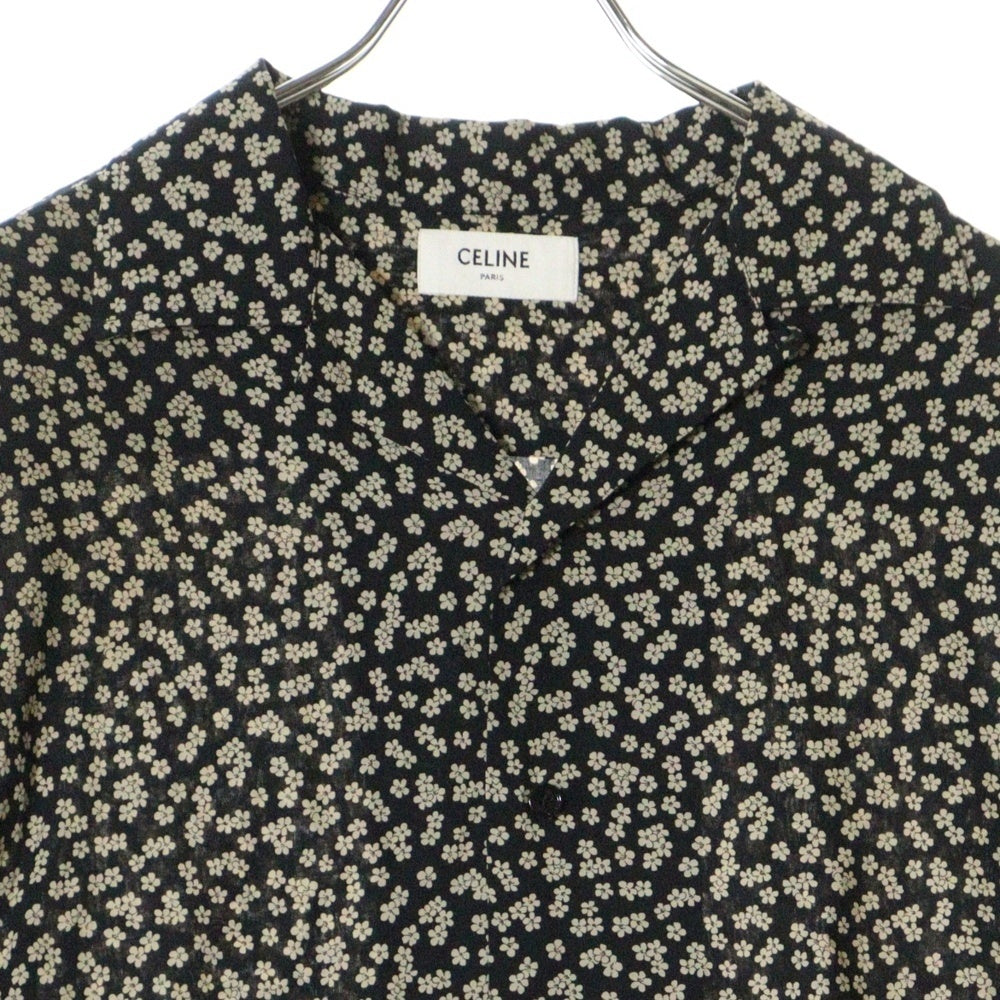CELINE(セリーヌ) 19SS フラワー 総柄 オープンカラー レーヨン 半袖シャツ ブラック 2C036480K
