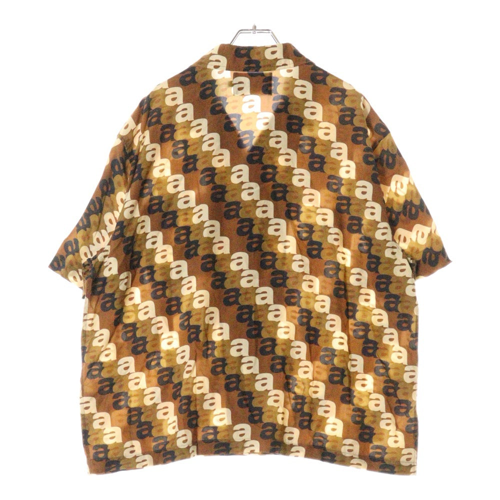 AWAKE NY(アウェイク ニューヨーク) 総柄 オープンカラー 半袖シャツ ブラウン