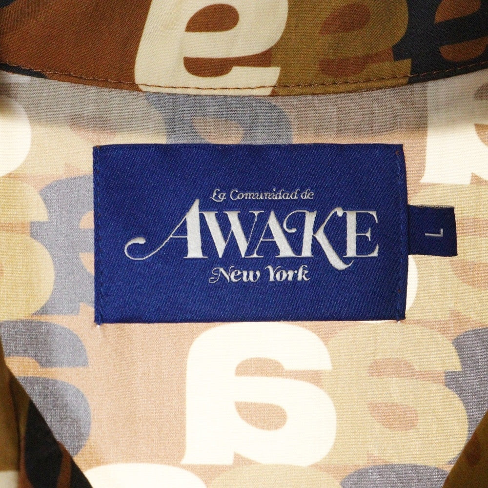 AWAKE NY(アウェイク ニューヨーク) 総柄 オープンカラー 半袖シャツ ブラウン