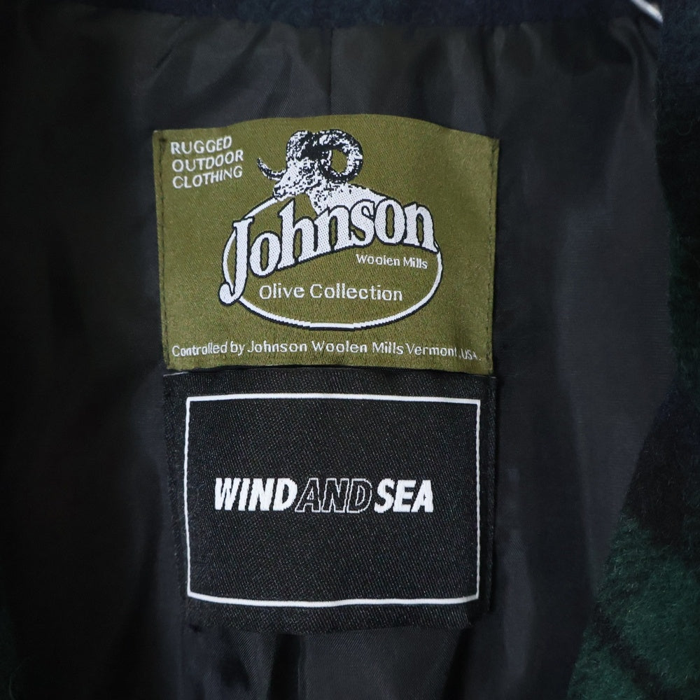 WIND AND SEA(ウィンダンシー) ×Johnson ジョンソン フロント刺繍 チェック柄 シャツジャケット ネイビー/グリーン WDS-O-JWM-23-Q2-02