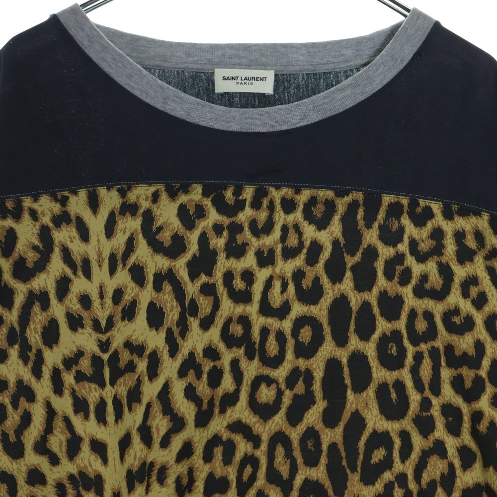 SAINT LAURENT PARIS(サンローランパリ) 16SS レオパード切替 コットン 半袖Tシャツ カットソー ブラウン/グレー 412452 Y2RD1