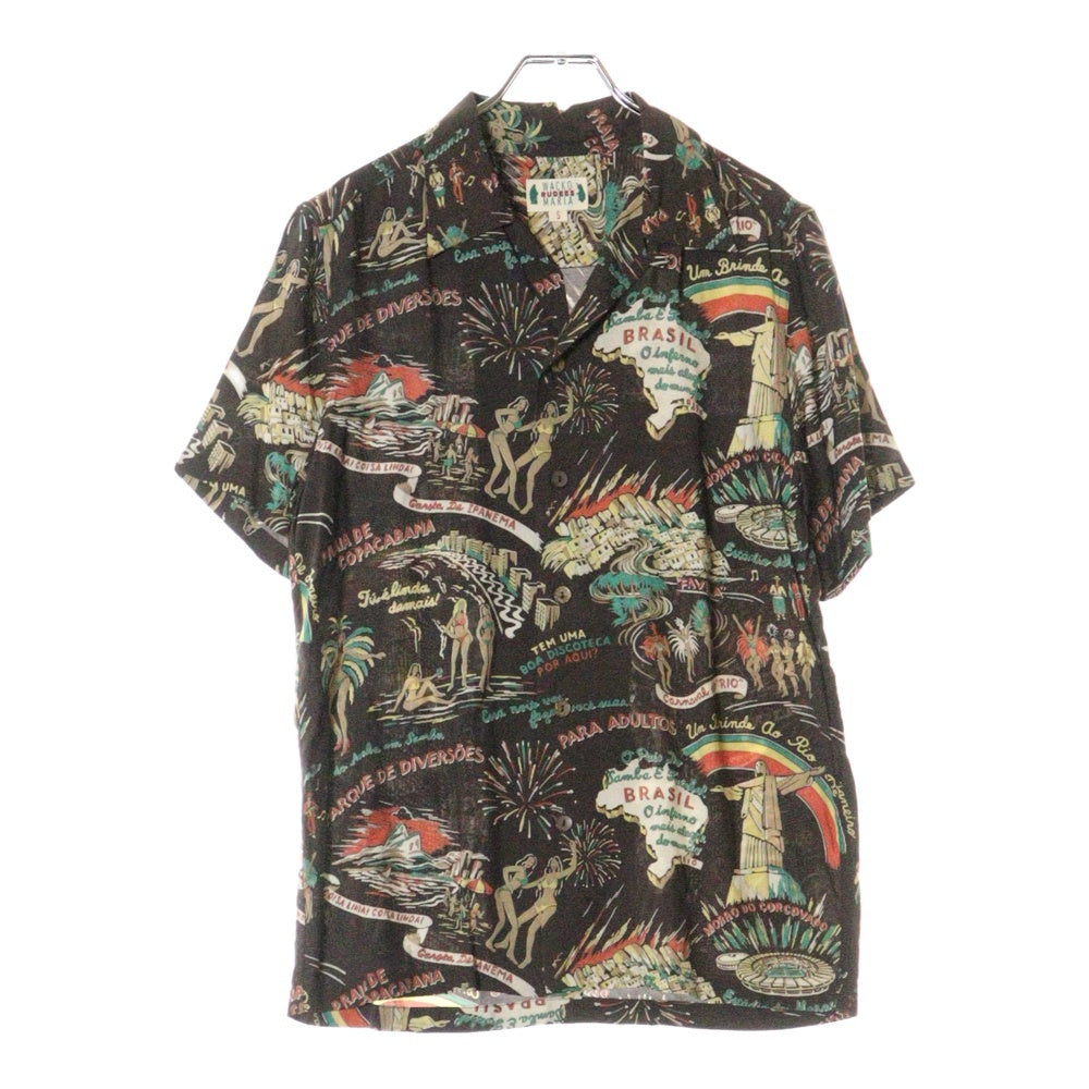 WACKO MARIA(ワコマリア) 14SS BRASIL ALOHA SHIRT ブラジル 総柄 オープンカラー レーヨン 半袖 アロハシャツ ブラウン