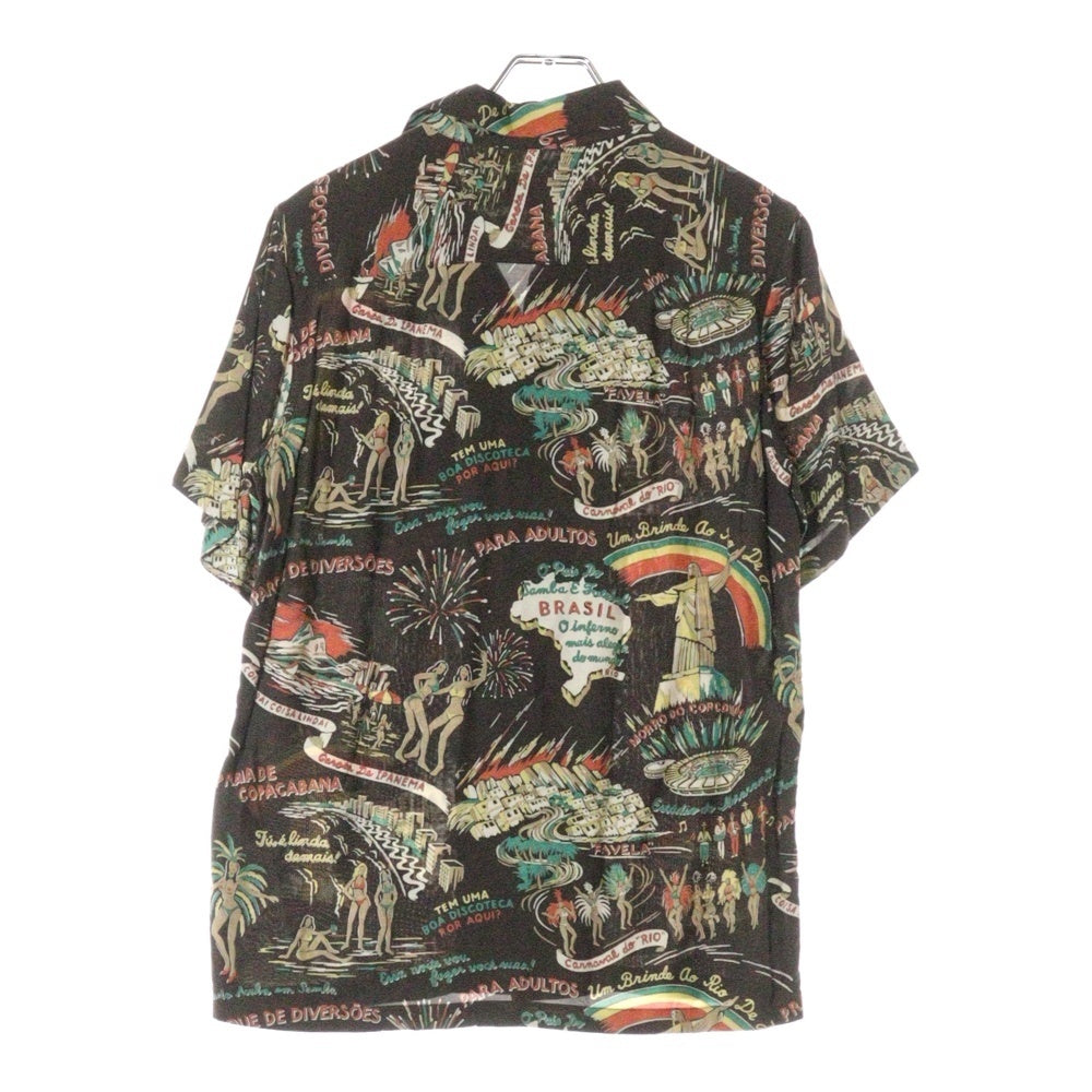 WACKO MARIA(ワコマリア) 14SS BRASIL ALOHA SHIRT ブラジル 総柄 オープンカラー レーヨン 半袖 アロハシャツ ブラウン