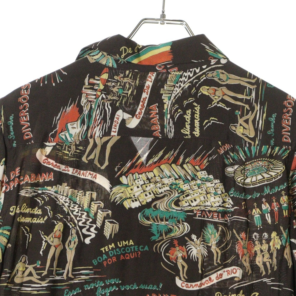 WACKO MARIA(ワコマリア) 14SS BRASIL ALOHA SHIRT ブラジル 総柄 オープンカラー レーヨン 半袖 アロハシャツ ブラウン