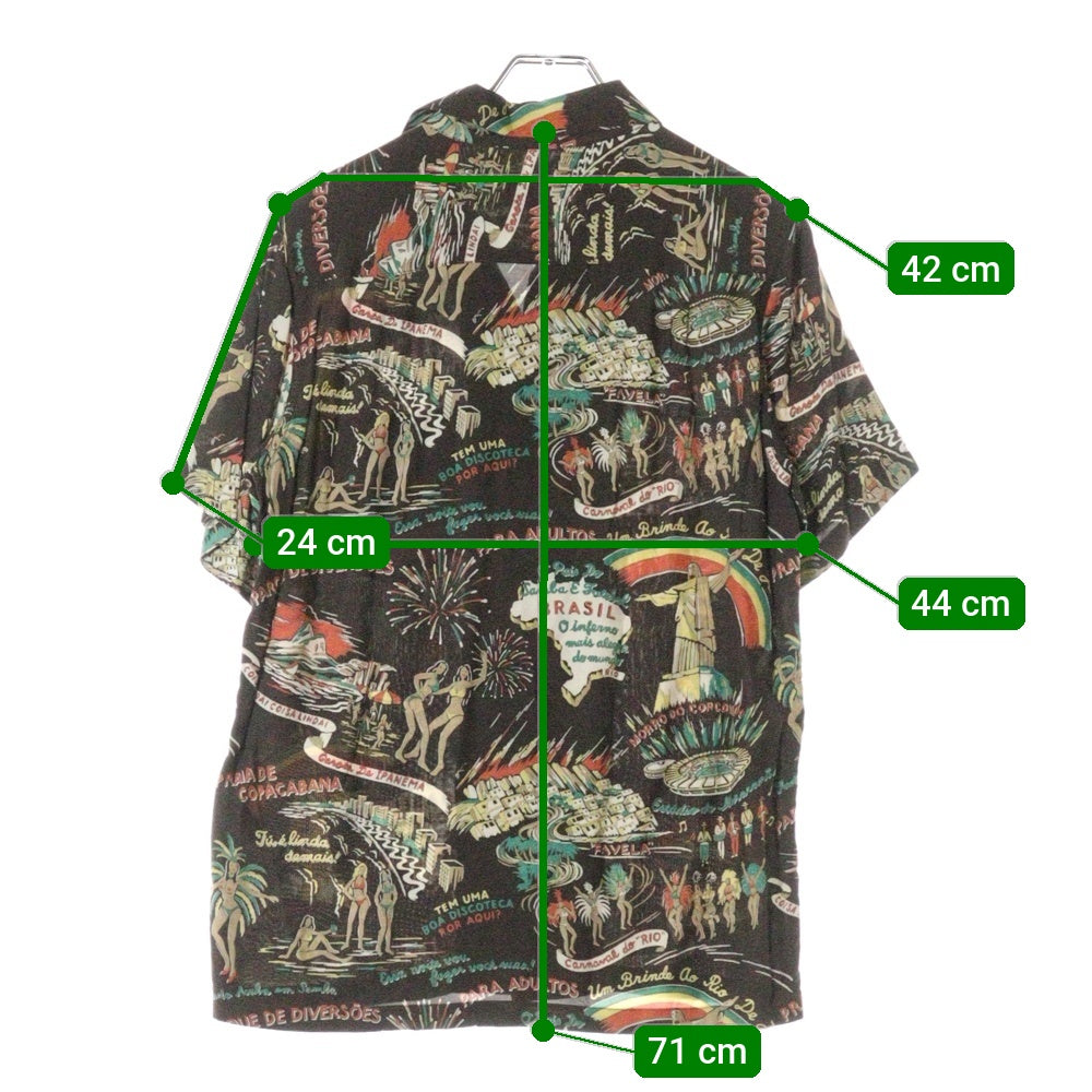 WACKO MARIA(ワコマリア) 14SS BRASIL ALOHA SHIRT ブラジル 総柄 オープンカラー レーヨン 半袖 アロハシャツ ブラウン