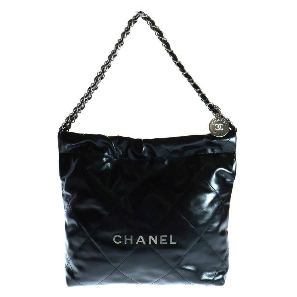 CHANEL(シャネル) シャネル22 Wチェーン シルバー金具 ランダムプレート シャイニーカーフスキン ショルダーバッグ ブラック X29GP JJ0