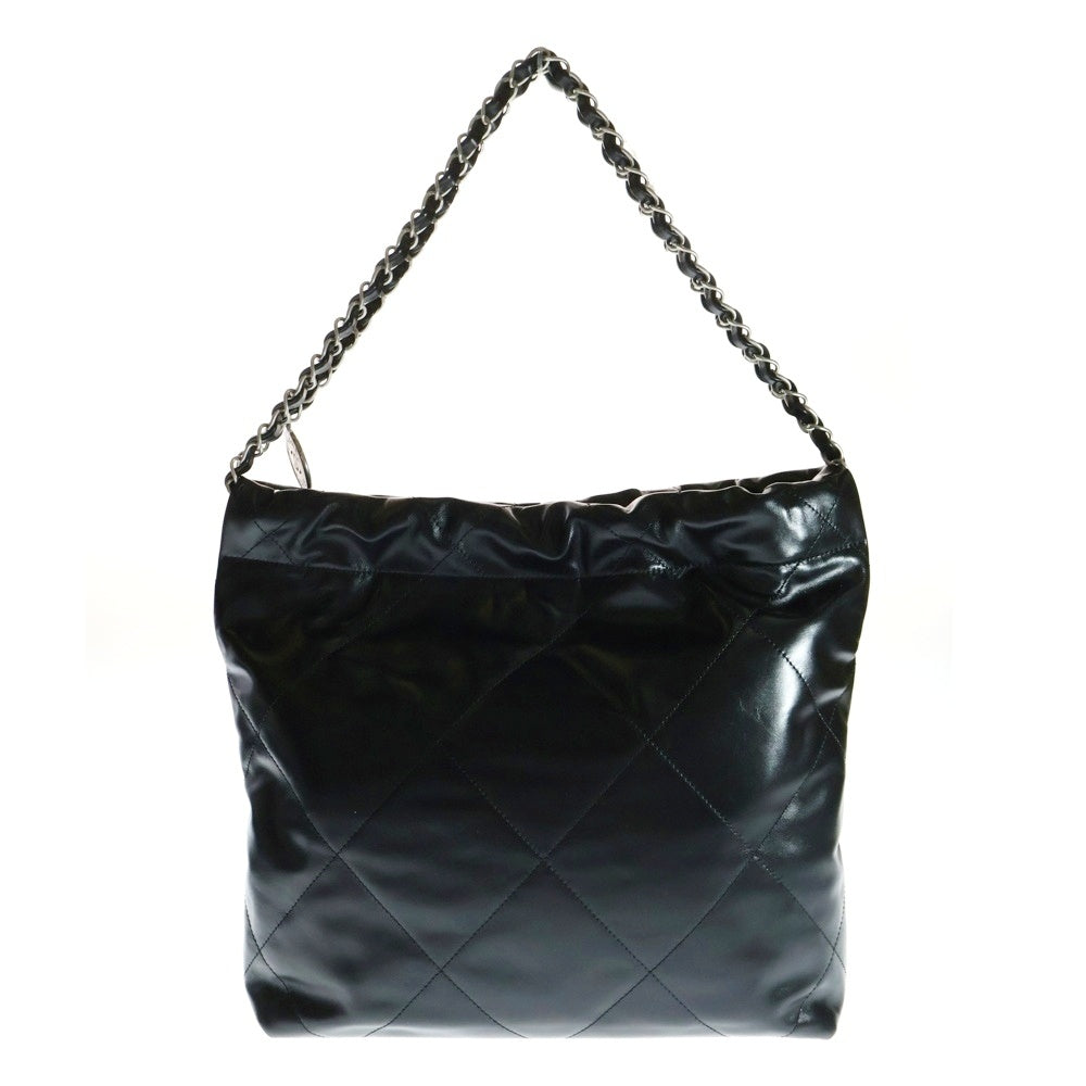CHANEL(シャネル) シャネル22 Wチェーン シルバー金具 ランダムプレート シャイニーカーフスキン ショルダーバッグ ブラック X29GP JJ0