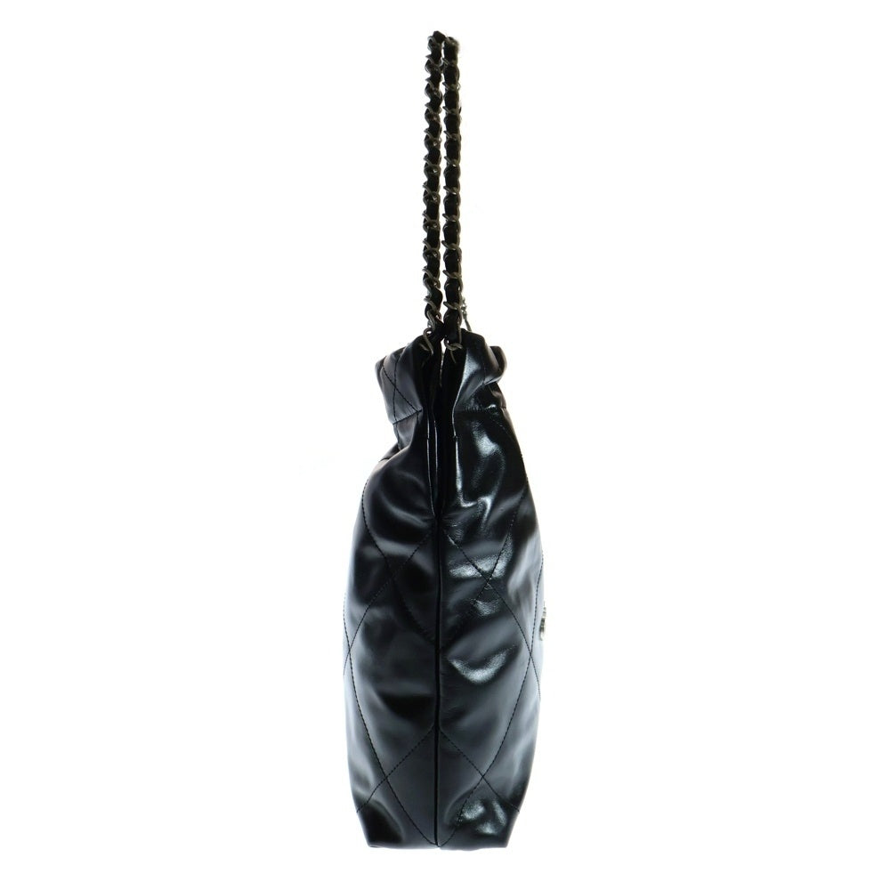 CHANEL(シャネル) シャネル22 Wチェーン シルバー金具 ランダムプレート シャイニーカーフスキン ショルダーバッグ ブラック X29GP JJ0