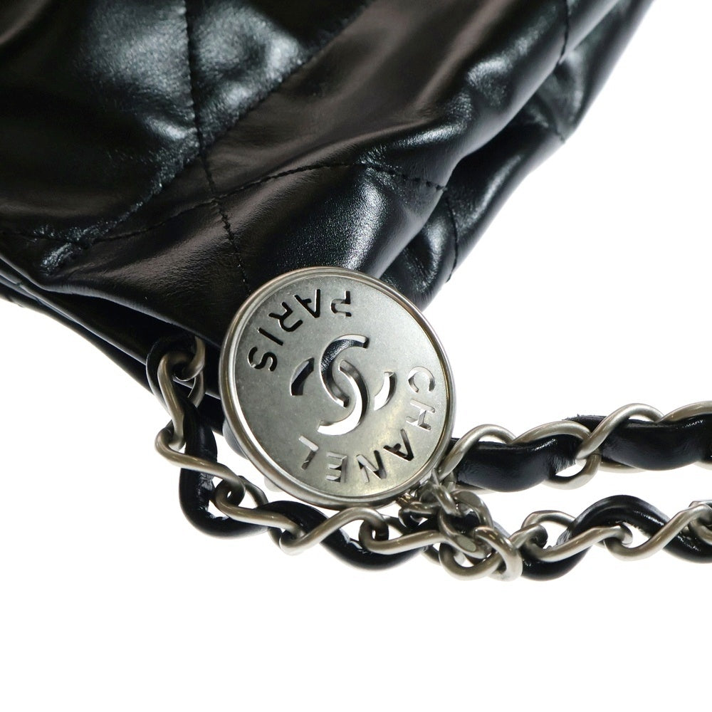 CHANEL(シャネル) シャネル22 Wチェーン シルバー金具 ランダムプレート シャイニーカーフスキン ショルダーバッグ ブラック X29GP JJ0