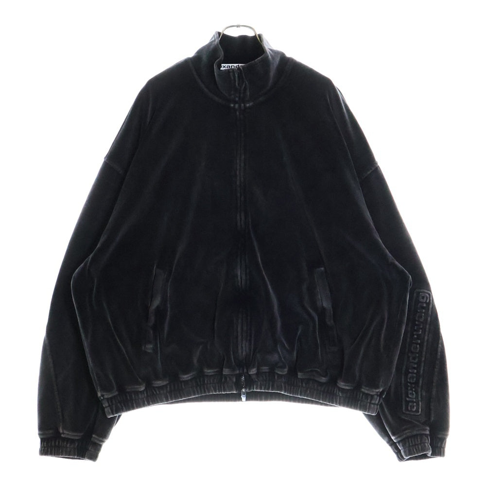 ALEXANDER WANG(アレキサンダーワン) EMBOSSED LOGO TRACK JACKET エンボスロゴ ベロア ジップアップ トラックジャケット ブルゾン ダークグレー UCC4242030