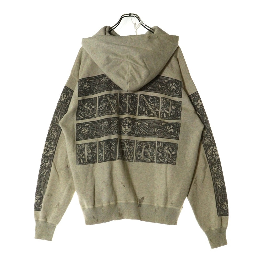 SAINT MICHAEL(セントマイケル) 23SS ×DENIM TEARS DT HOODIE MURAL デニムティアーズ ダメージ加工 プルオーバースウェットパーカー フーディー アイボリー SM-S23-0000-093